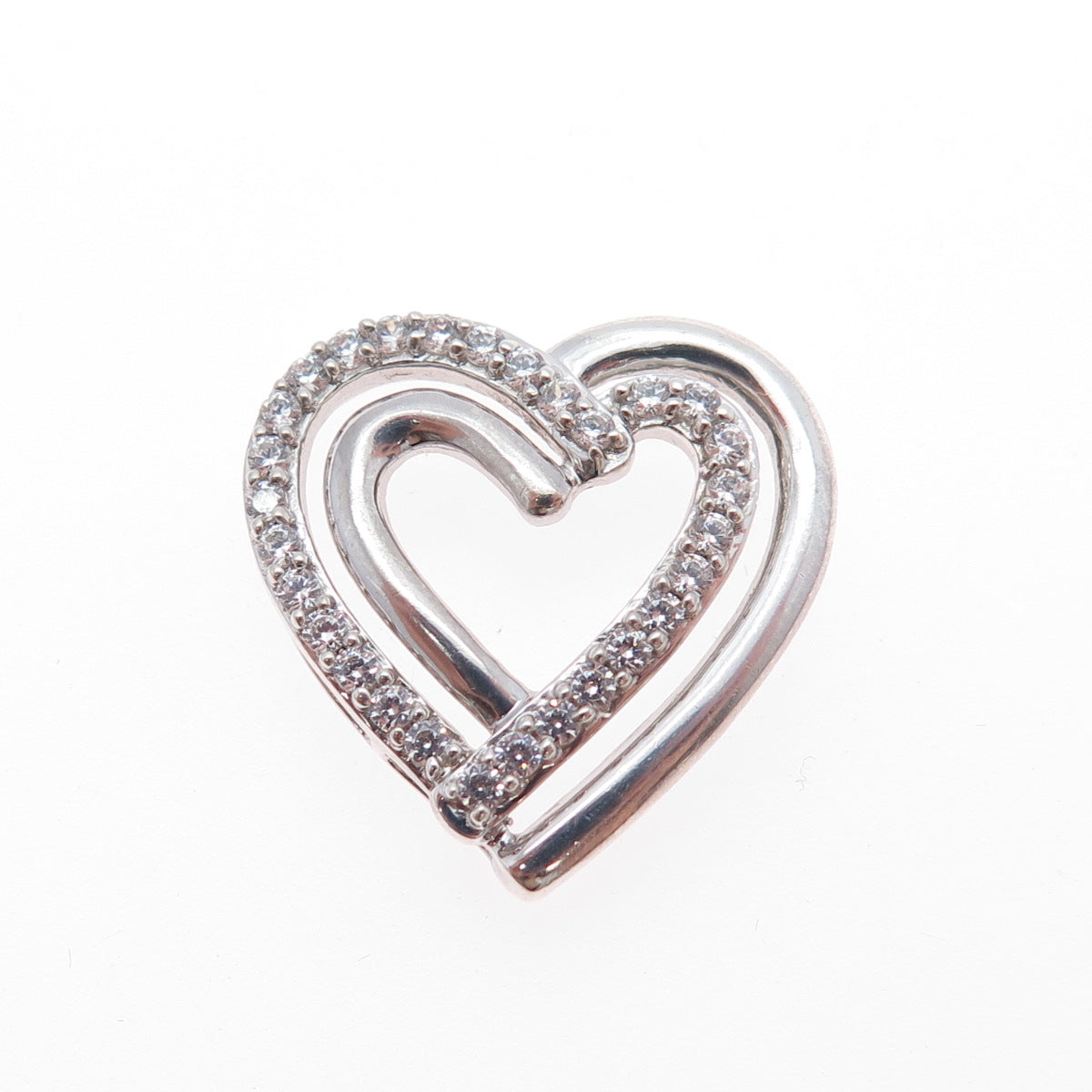 JH YOUNG 925 Sterling Silver Round-Cut C Z Heart Slide Charm Pendant