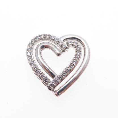 JH YOUNG 925 Sterling Silver Round-Cut C Z Heart Slide Charm Pendant