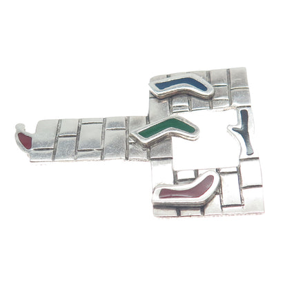 925 Sterling Silver Vintage AHD Mexico Enamel Christmas Fireplace Pin Brooch