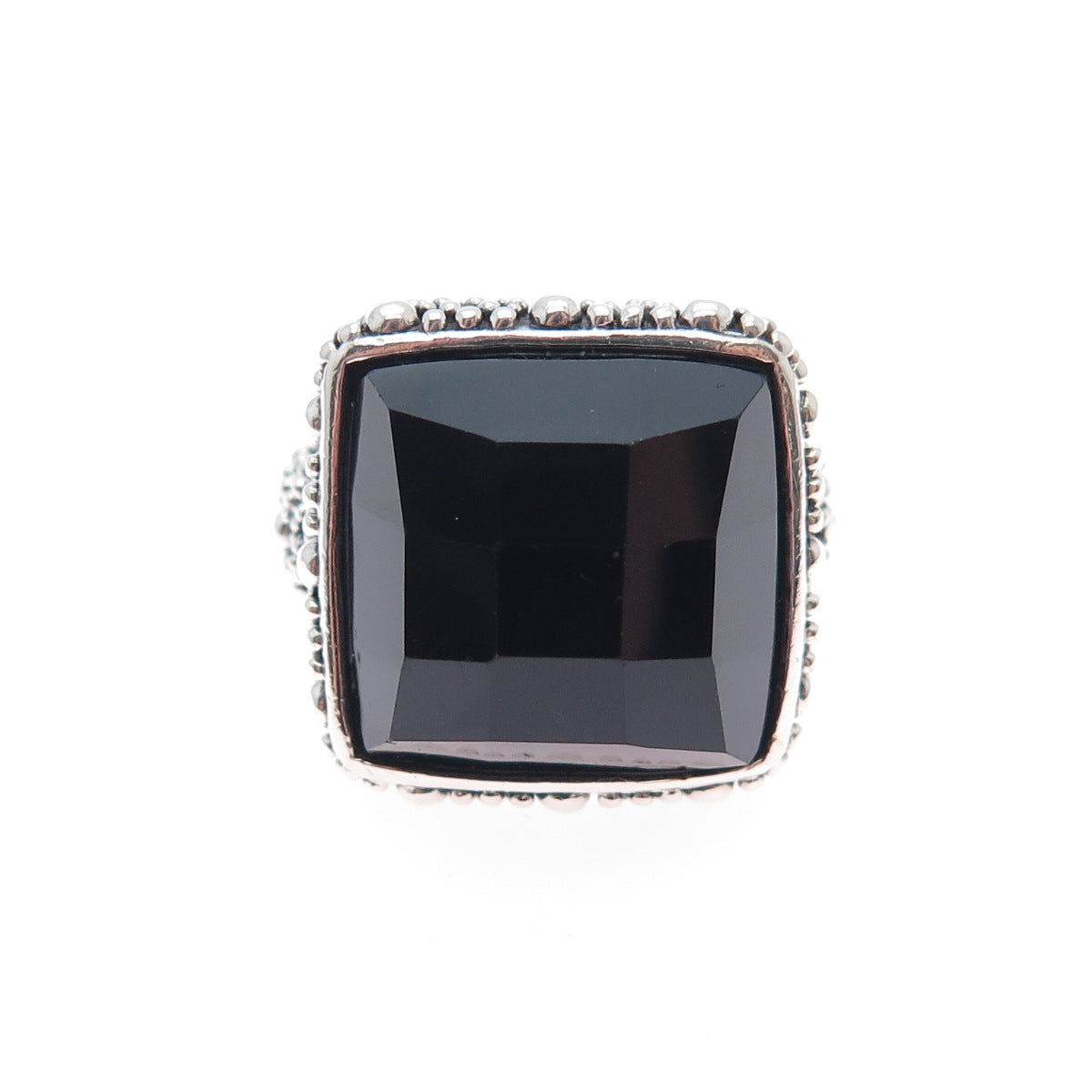 ATI ANNIKA WITT Sterling Silver Vintage Onyx Granulated Oxidized Ring Size 6.25