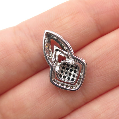 SUN 925 Sterling Silver Real Black & White Diamond Mini Slide Pendant