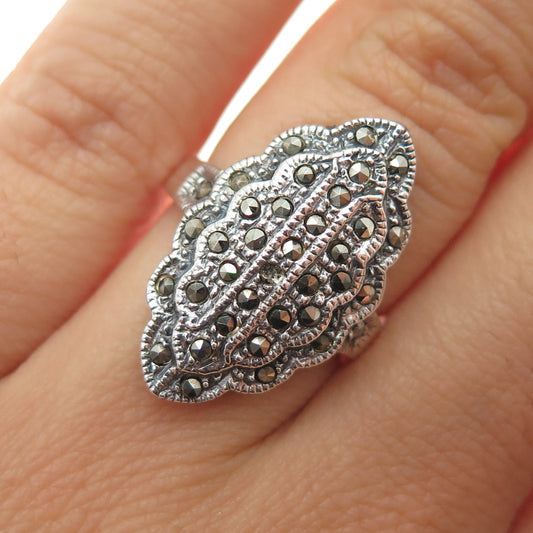 925 Sterling Silver Vintage Real Marcasite Ring Size 5.75 (missing 1 stone)
