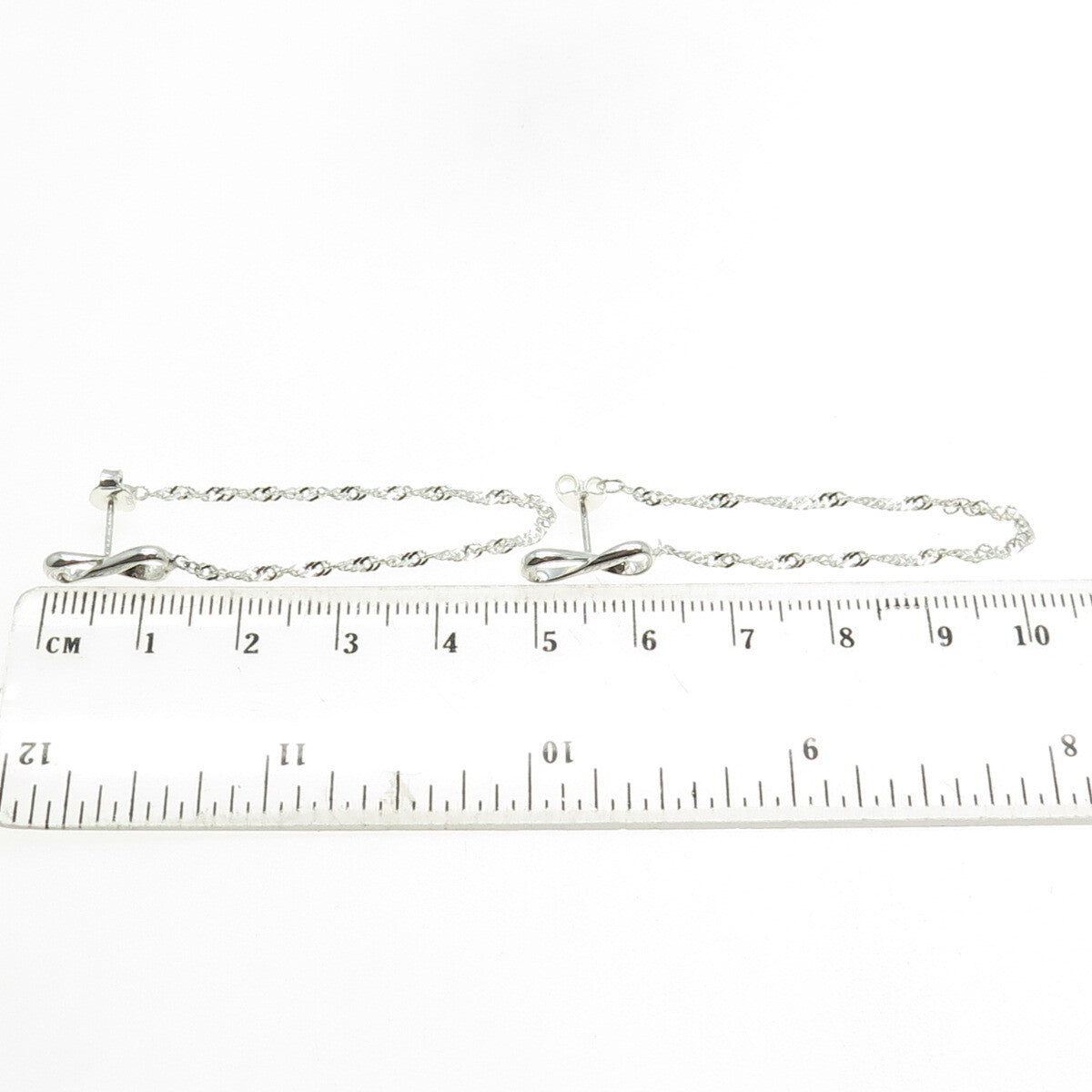 925 Sterling Silver Singapore Chain Infinity Dangling Earrings