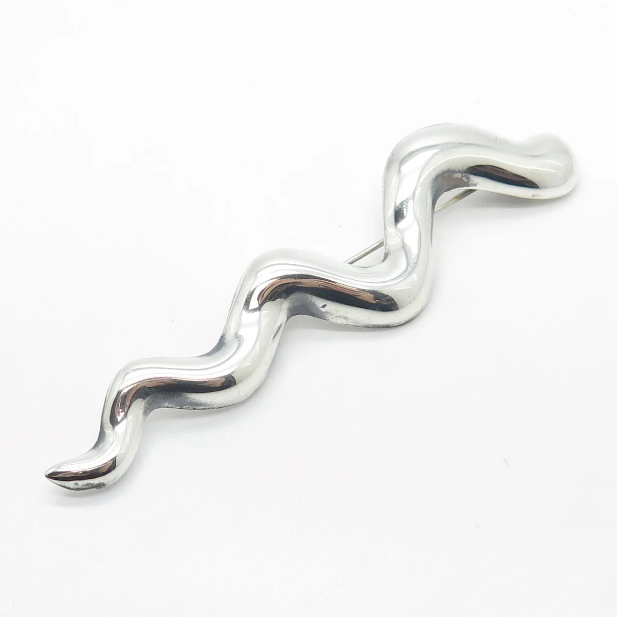 925 Sterling Silver Vintage Mexico Wavy / Snake Pin Brooch