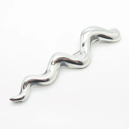 925 Sterling Silver Vintage Mexico Wavy / Snake Pin Brooch