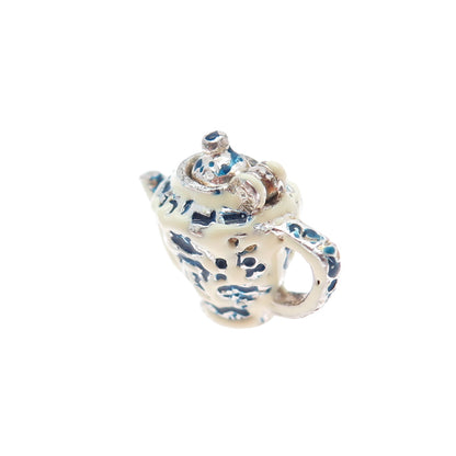925 Sterling Silver Vintage Enamel Teapot Movable Minimalist 3D Charm Pendant