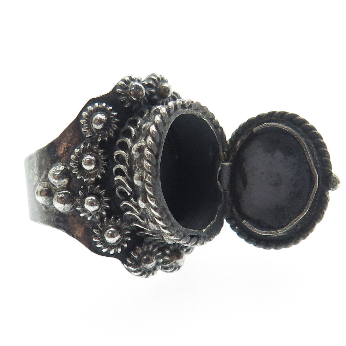 925 Sterling Silver Vintage Mexico Turquoise Cannetille Ring Size 6.5