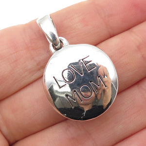 925 Sterling Silver Vintage Love Mom Round Charm Pendant