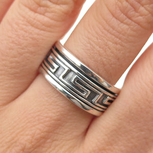 925 Sterling Silver Vintage Greek Maze Oxidized Rotating Band Ring Size 9