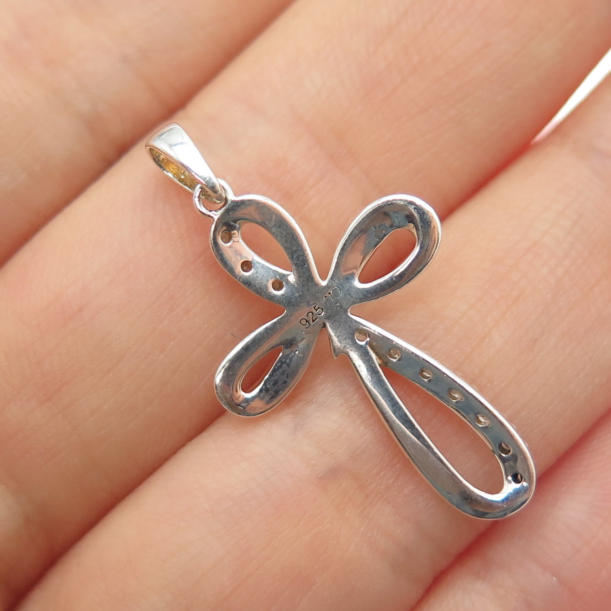 CHARLES WINSTON 925 Sterling Silver Real Round-Cut Diamond Cross Charm Pendant