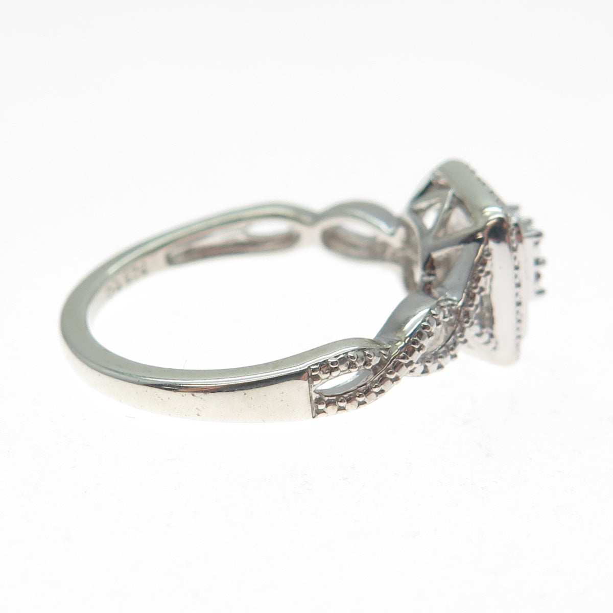 925 Sterling Silver Real Round-Cut Diamond Infinity Ring Size 7