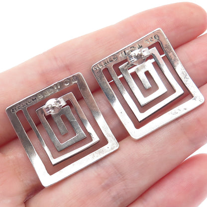 925 Sterling Silver Vintage Mexico Mayan Spiral Maze Earrings