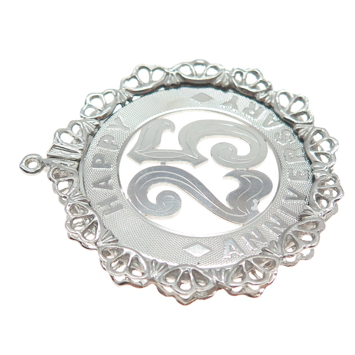 CROWN 925 Sterling Silver Vintage "25 Happy Anniversary" Pendant