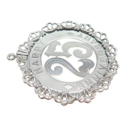 CROWN 925 Sterling Silver Vintage "25 Happy Anniversary" Pendant