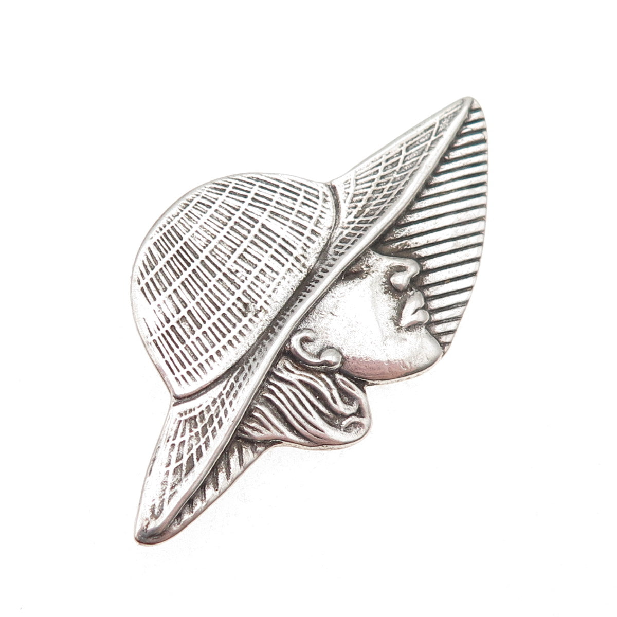 Shube 925 Sterling Silver Vintage Lady in Hat Oxidized Pin Brooch