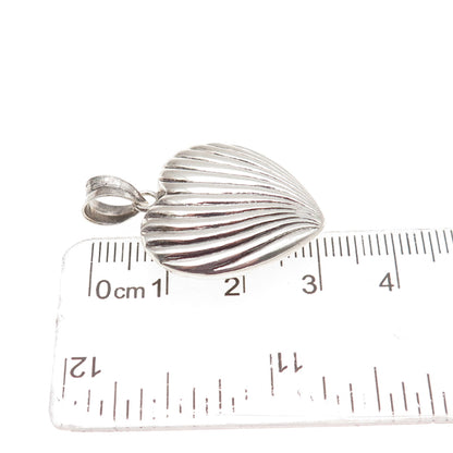 925 Sterling Silver Vintage Modernist Ribbed Heart Oxidized Charm Pendant