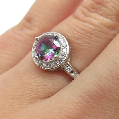 925 Sterling Silver Round-Cut Mystic Crystal & C Z Ring Size 5.25