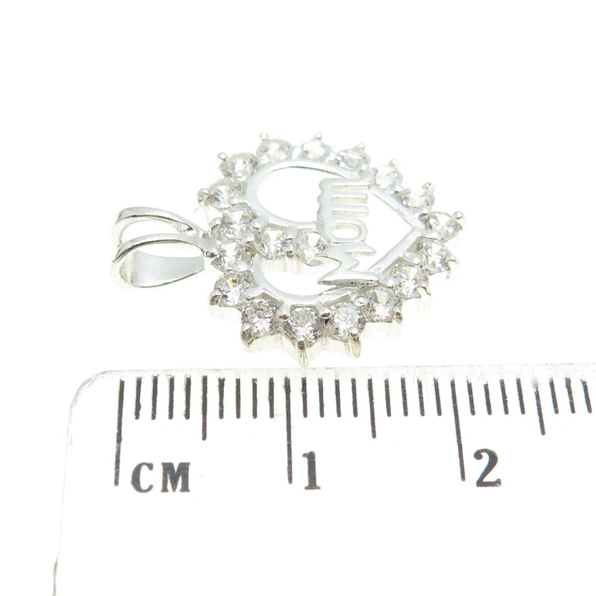 HAN 925 Sterling Silver Round-Cut C Z "Mom" Heart Pendant