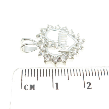 HAN 925 Sterling Silver Round-Cut C Z "Mom" Heart Pendant