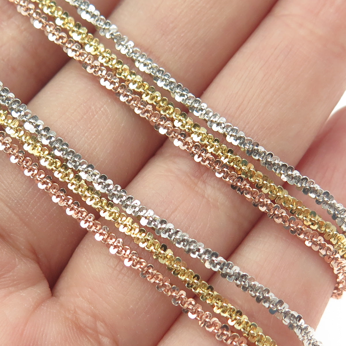 925 Sterling Silver 3-Tone Italy 3-Rope Sparkling Disc Chain Necklace 16"