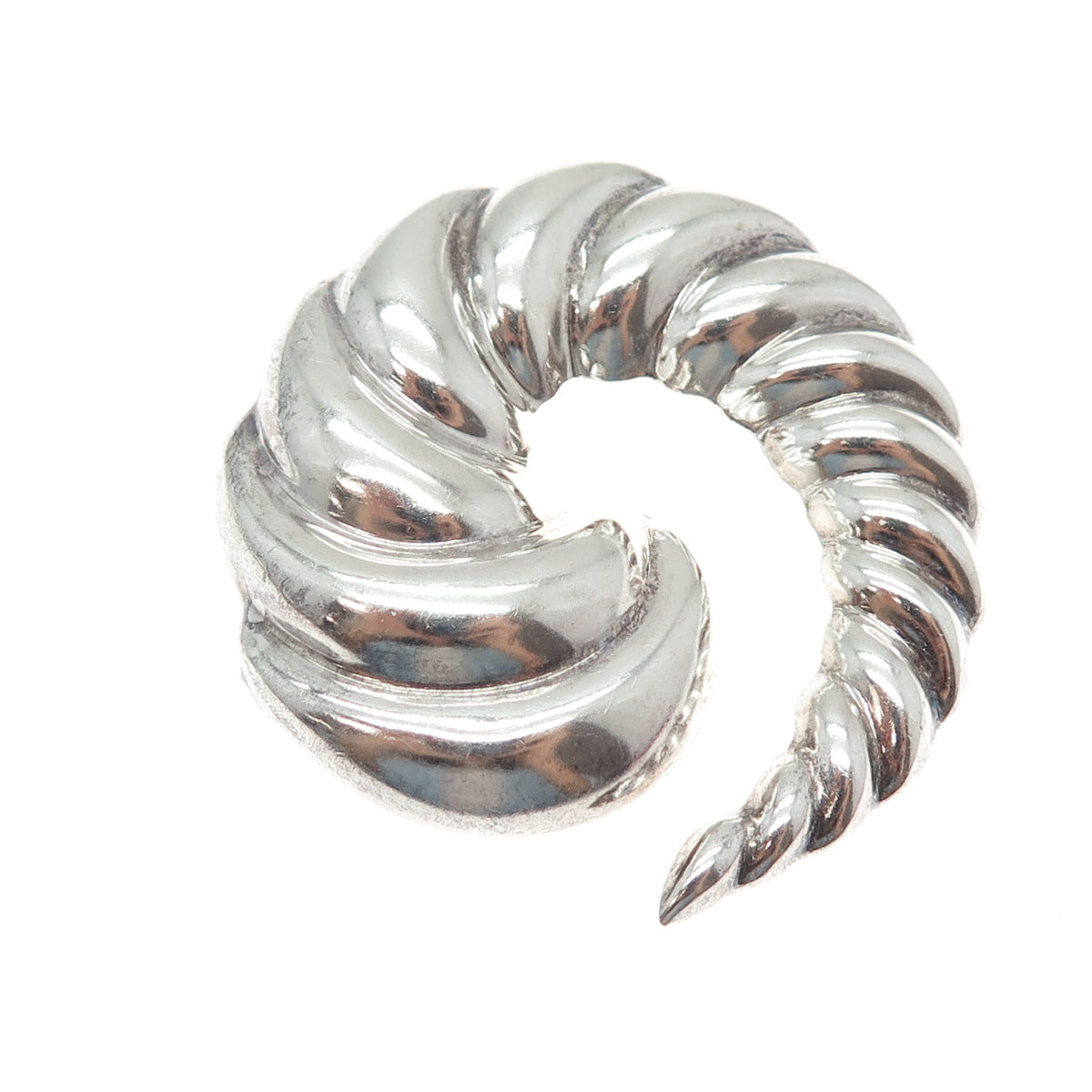 925 Sterling Vintage Mexico Modernist Ribbed Spiral Oxidized Pin Brooch Pendant