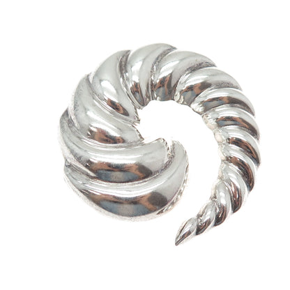 925 Sterling Vintage Mexico Modernist Ribbed Spiral Oxidized Pin Brooch Pendant