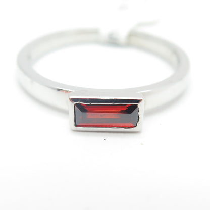 925 Sterling Silver Baguette-Cut Shaped Red C Z Ring Size 8.75