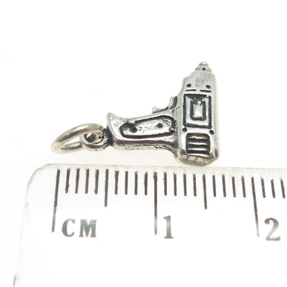 SUN WEST 925 Sterling Silver Vintage Power Drill Electric Tool 3D Charm Pendant