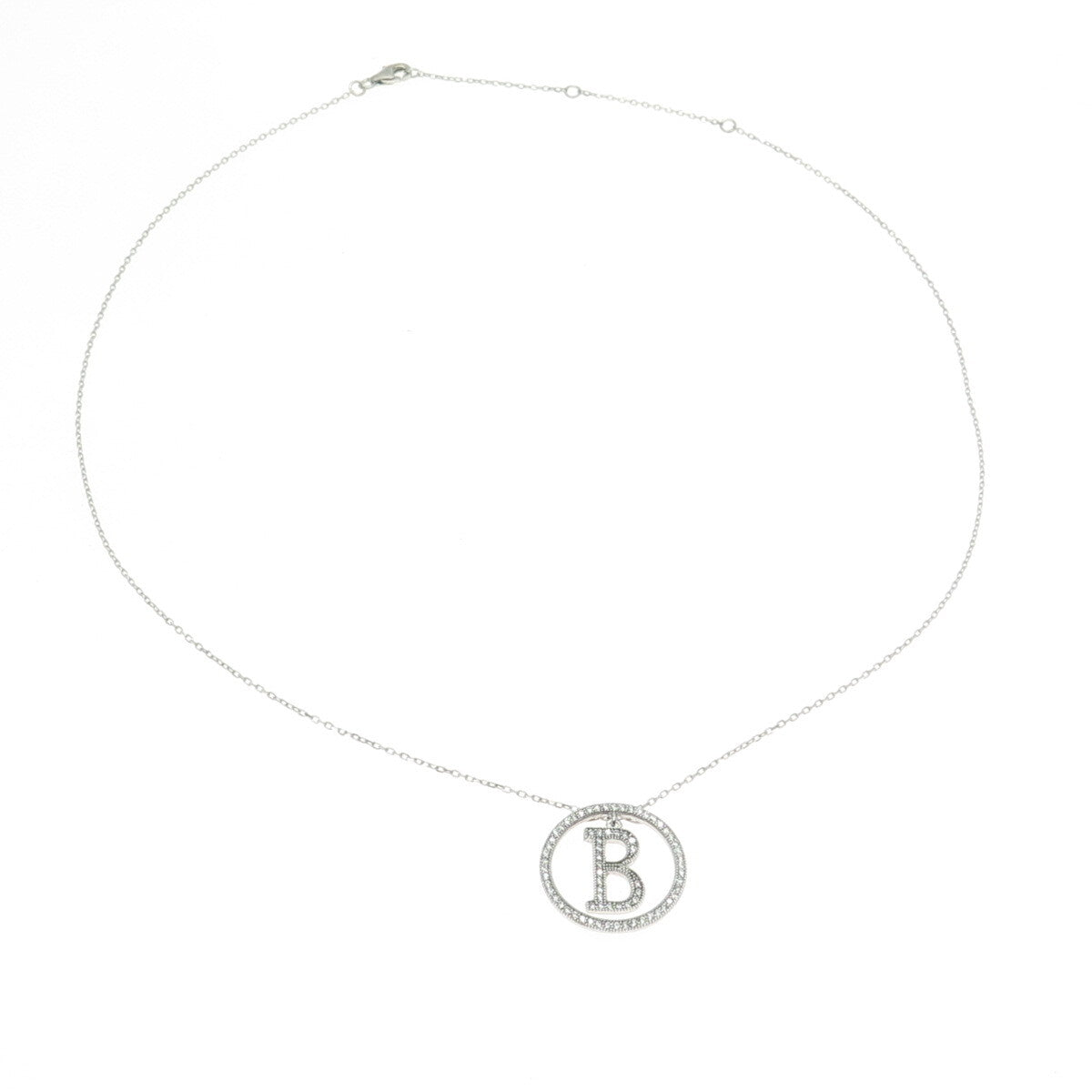 925 Sterling Silver Pave C Z Letter "B" Initial Cable Chain Necklace 18"