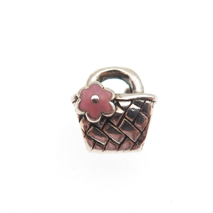 CHAMILIA 925 Sterling Silver Pink Enamel Beach Basket Slide Bead Charm