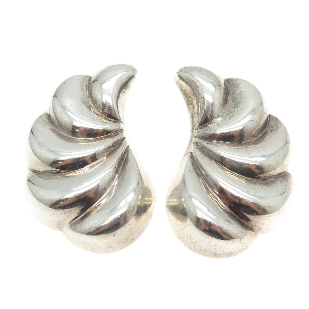 925 Sterling Silver Vintage Modernist Puffy Angel Wings Earrings