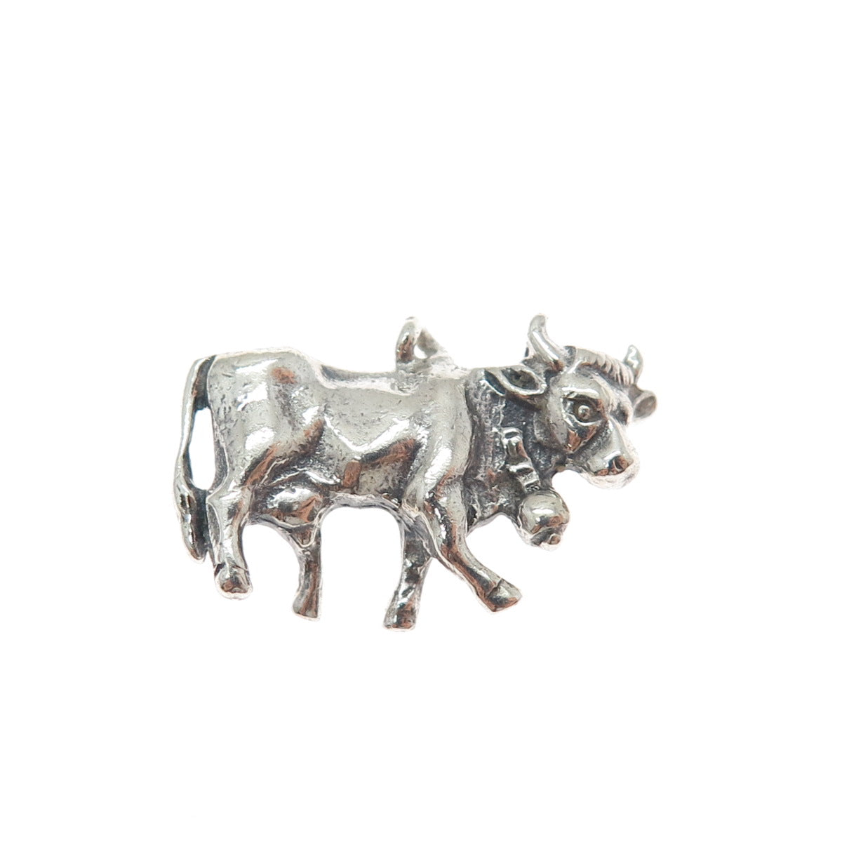835 Silver Vintage European Cow Oxidized Minimalist 3D Charm Pendant