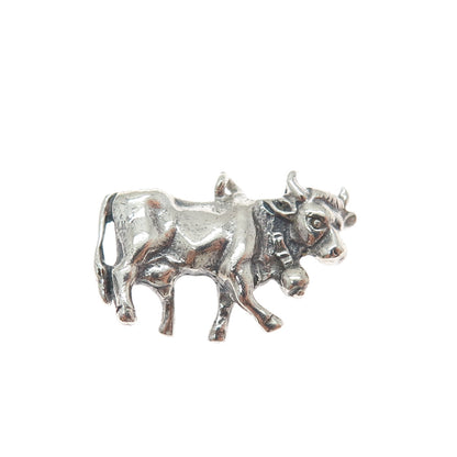 835 Silver Vintage European Cow Oxidized Minimalist 3D Charm Pendant