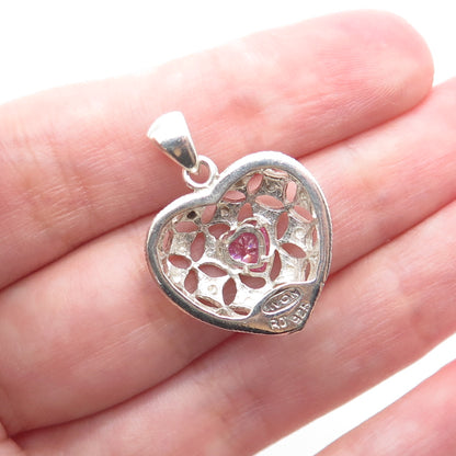 AVON 925 Sterling Silver Vintage Pink C Z Heart Charm Pendant