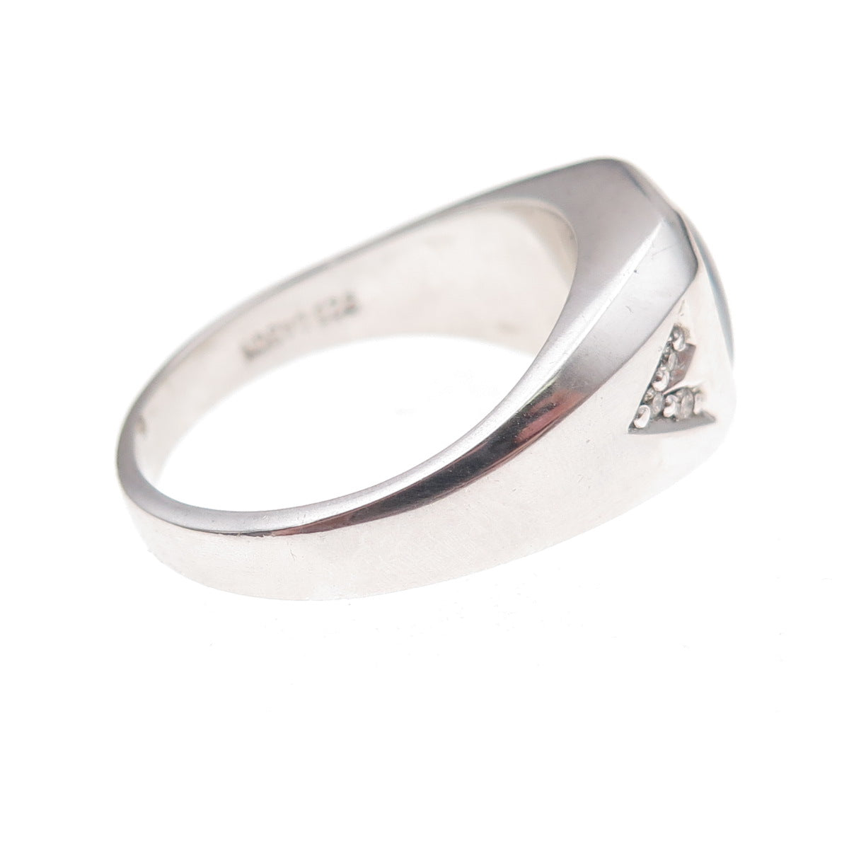 Dason 925 Sterling Silver Real Round-Cut Diamond & Cat's Eye Ring Size 11