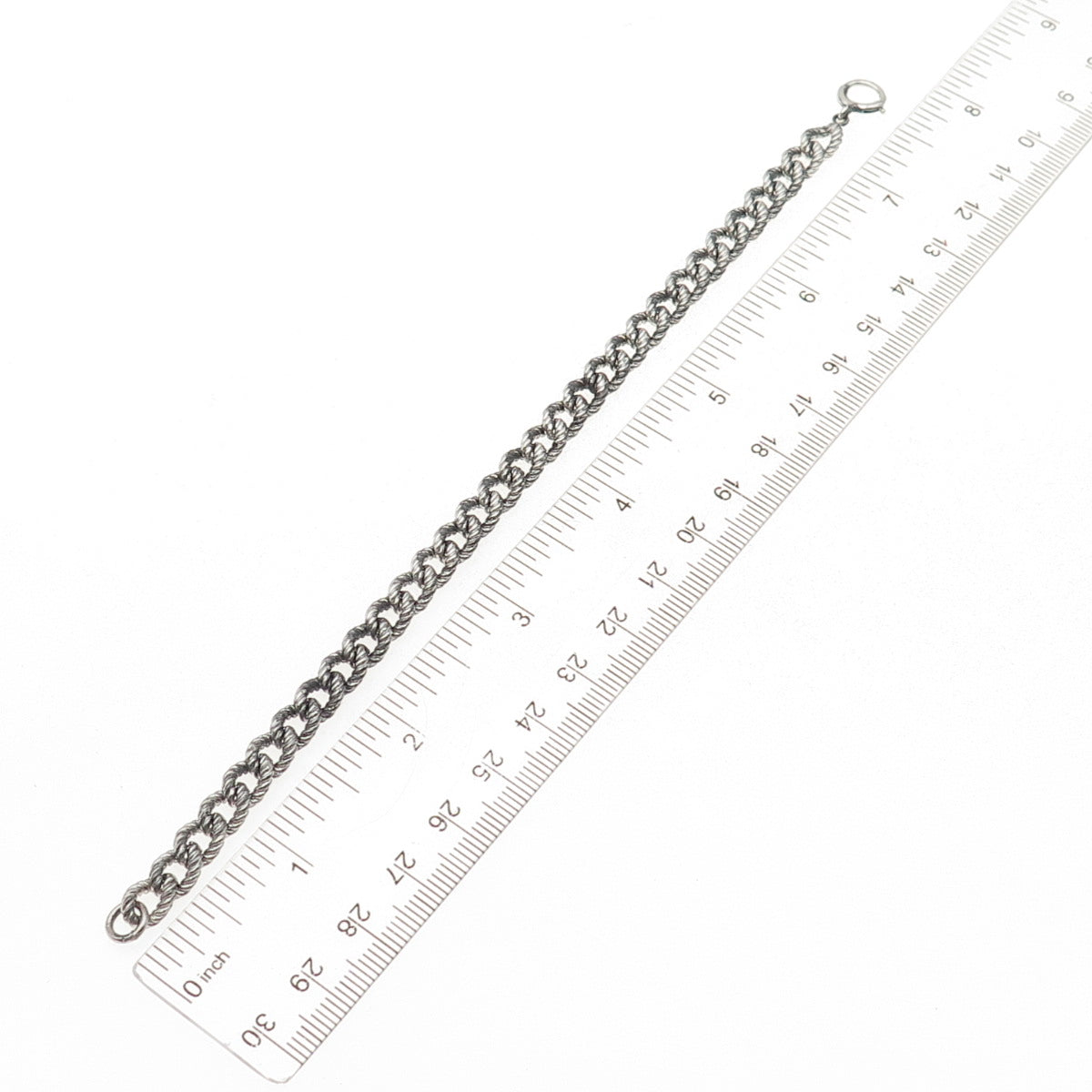 925 Sterling Silver Antique Art Deco Oxidized Curb Link Bracelet 7.5"