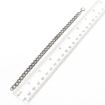 925 Sterling Silver Antique Art Deco Oxidized Curb Link Bracelet 7.5"