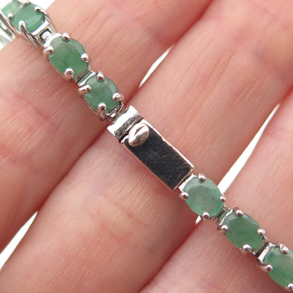 925 Sterling Silver Vintage Real Oval-Cut Emerald Bracelet 7"