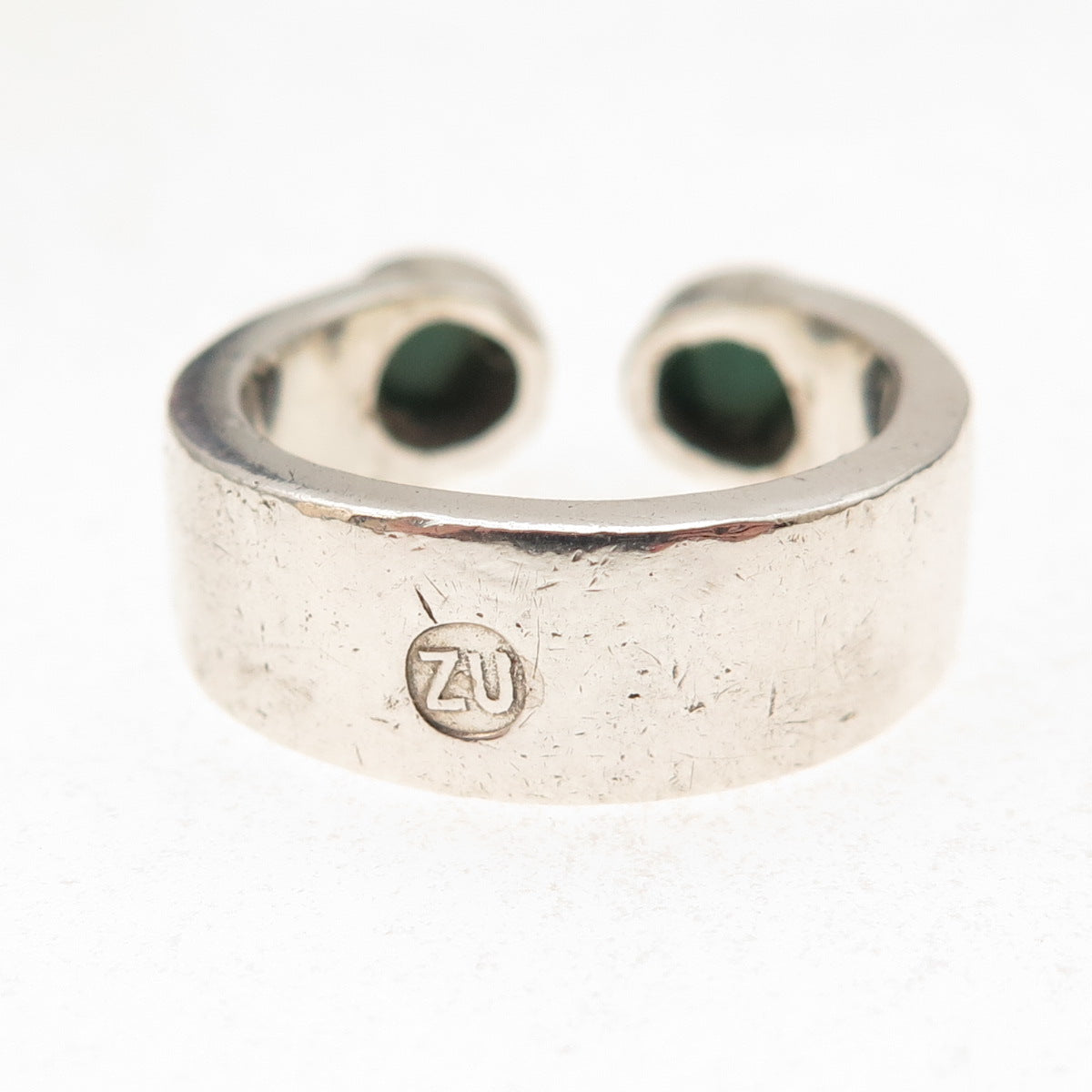 ZU Design 925 Sterling Silver Vintage Real Malachite Adjustable Ring Size 7