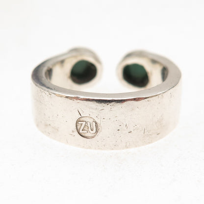 ZU Design 925 Sterling Silver Vintage Real Malachite Adjustable Ring Size 7