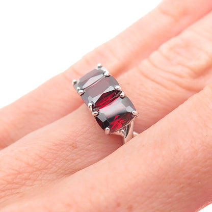 925 Sterling Silver Vintage Real Cushion-Cut Red Garnet Ring Size 6