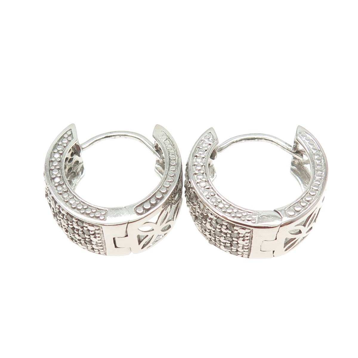 DBJ DEE BERKLE 925 Sterling Silver Real Round-Cut Diamond Hoop Earrings