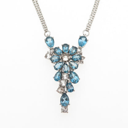JACKSON HOLE Sterling Real Swiss Blue & White Topaz Double Chain Necklace 18"