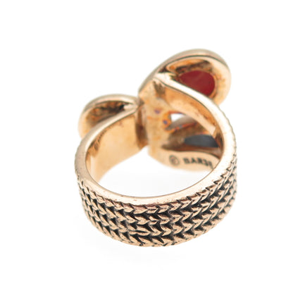BARSE Gold Plated Real Natural Matrix Quartz Coral & Sodalite Ring Size 9