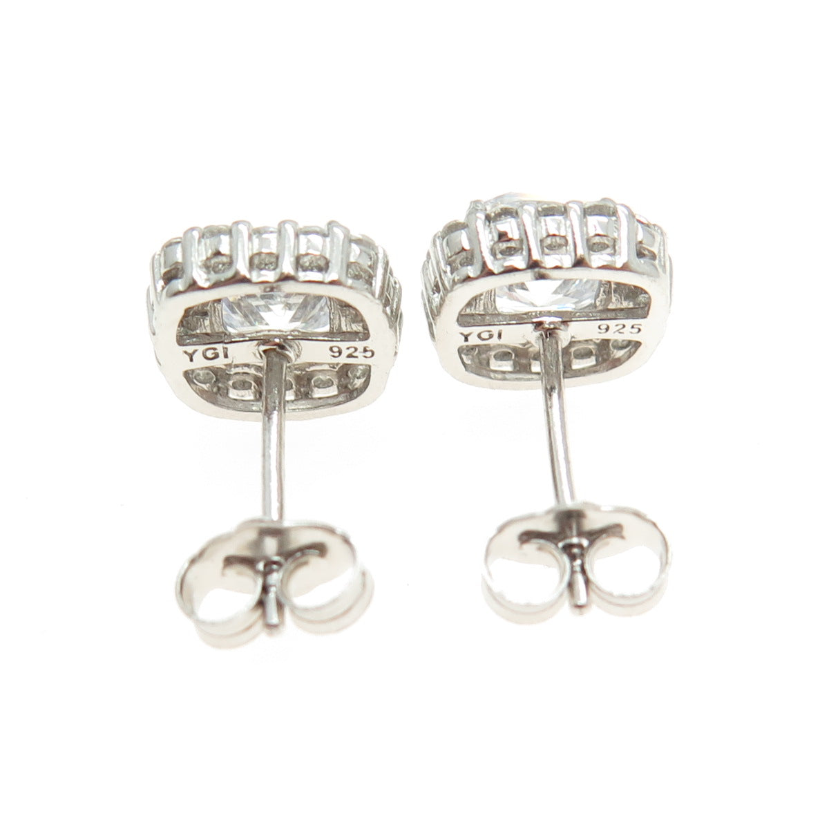 925 Sterling Silver Cushion & Round-Cut C Z Sparkle Stud Earrings