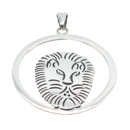 925 Sterling Silver Vintage Lion / Leo Zodiac Sign Round Pendant
