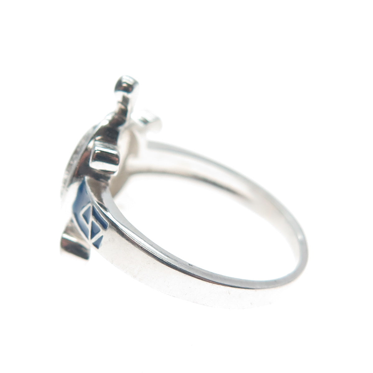 PRIZM 925 Sterling Silver Round-Cut Shaped C Z & Enamel Turtle Ring Size 6.5