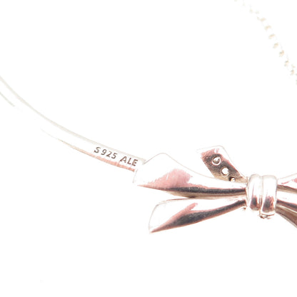 Pandora 925 Sterling Silver C Z Sparkling Bow Adjustable Collier Necklace 18"