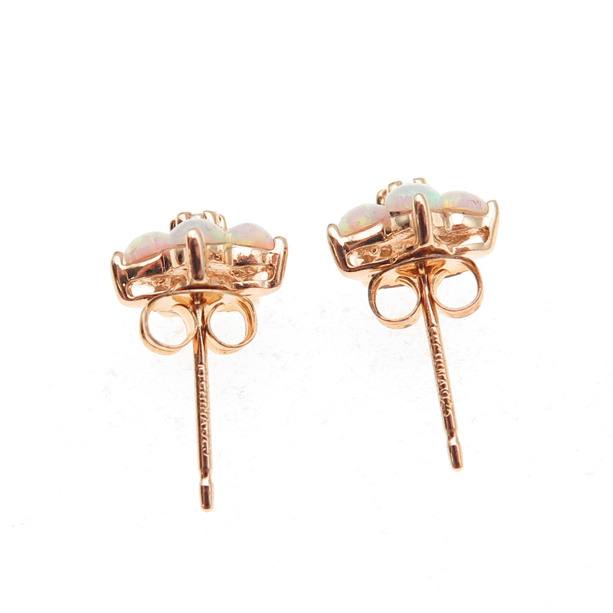 Ross Simons 925 Sterling Silver Gold Plated Real Opal & C Z Floral Stud Earrings