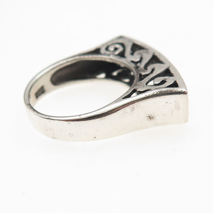 925 Sterling Silver Vintage S-Scroll Modernist Oxidized Ring Size 7